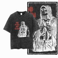 Skeleton Gym Workout Print Tees Vintage Washed Black Oversized Streetwear Collection For Fitness Lovers S