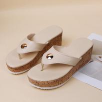 Women Platform Flip Flops Comfy Wedge Heeled Open Toe Slippers for Women Indoor Outdoor Wear Casual Summer Shoes Large Size 35 smėlis