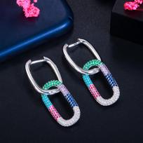 Hip Hop Geometric Vintage Earrings Microencrusted Zircon Diamond Double Ring Lock Earrings Stud Earrings