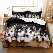 Cute White Dogs Bedding Set Lovely Puppy Husky Comforter Set King Queen Size Duvet Cover Set with Pillowcase Bed Linen for Girls EU Single 135x200cm