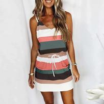Summer Boho Women Casual Loose Sling Sleeveless Stripe Contrasting Colors  Dress Sun Dress Beach Dress With Pockets S ruda
