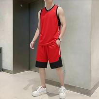 Men's 2026 Summer Sleeveless Ice Silk Basketball Training Vest and Shorts Set - Quick Dry and Loose Fit L raudona