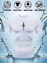 Men's Compression Shirt Quick Dry White Gym T-Shirt Black Gothic Sword Print Workout Sportswear S balta