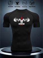 Mens Navy Blue Compression Short Sleeve T-Shirt Spartan Weightlifting Graphic Quick Dry Breathable High Elasticity Gym Workout And MMA Athletic Top S juoda