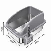 Thick Stainless Steel Top-Entry Cat Litter Box with Lid, High Sides & Anti-Splash Design 50x35x30 cm tamsiai pilka spalva