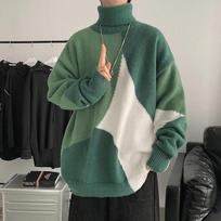 Turtleneck Sweater Men's Hong Kong Style Men's Knitwear Winter Sweater Thick Fashionable Loose Casual Outer Wear Sweater M žalia