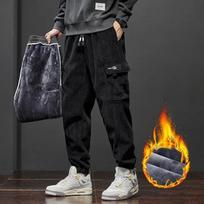 Y2k Vintage Baggy Pants Žieminės storos šiltos kelnės vyrams Fleece Cargo Kelnės iki kulkšnies Joggers Harem Pants Oversize Kelnės XL juoda