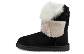 UGG Classic Short Patchwork Fluff Stay Warm Cozy Fleece Lined Black Women's 1098071-BLK 37