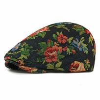 Fashion Flower Embroidery Beret Hats Casual Adjustable Flat Cap Retro Painter Hat juoda