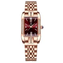 Ladies Quartz Watch Slim Alloy Case With Mineral Glass For Elegant Daily Wear raudona
