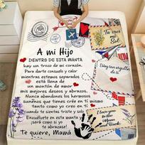 Heartfelt Son Blanket with Love Notes and Warm Messages - Soft Cozy Throw with Vintage Design Featuring 'A mi Hijo' and Adorable 75cmx90cm