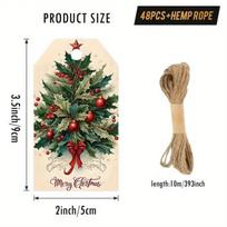 48Pcs with Rope Christmas Gift Tags Elk Santa Claus Christmas Hanging Label Paper Presents Packaging Label