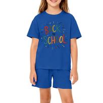 Kids Back to School Short Sleeve T Shirt and Shorts Set Casual Loose Fit Lightweight Comfortable Outfit for Boys and Girls 130 mėlyna