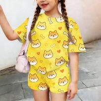 Kids Casual Short Sleeve Top and Shorts Set Animal Print Lightweight Comfortable Summer Outfit for Boys and Girls 140 geltona
