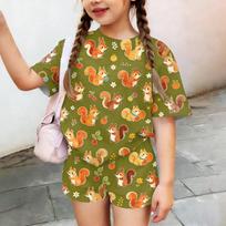 Kids Casual Short Sleeve Shirt and Shorts Set Animal Print Two Piece Outfit Lightweight Breathable Soft Fabric Summer Clothes for Children 120 žalia