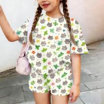 Kids Casual Short Sleeve T Shirt and Shorts Set Animal Print Lightweight Summer Outfit for Boys and Girls Soft Fabric Comfortable Fit 140 smėlis
