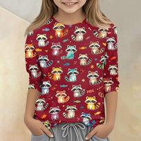 Kids Animal Print Crew Neck Three Quarter Sleeve Casual T Shirt Soft Fabric Comfortable Fit Lightweight Design for Everyday Wear 150 raudona