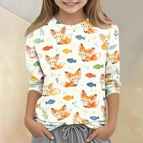 Kids Animal Print Crew Neck Three Quarter Sleeve Casual T Shirt Soft Comfortable Fabric Suitable for Everyday Wear and Outdoor Activities 130 smėlis