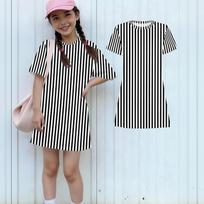 Girls Loose Fit Short Sleeve Dress Lightweight Casual Round Neck Striped Printed Dress for Kids Comfortable Summer Wear 150 juoda