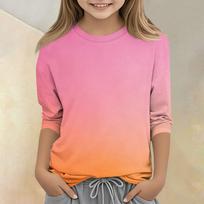 Kids Gradient Print Crew Neck Casual T-Shirt Long Sleeve Pullover Lightweight Soft Fabric Comfortable Fit Suitable for Everyday Wear 120 rožinė