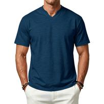 Men's Simple Breathable Quick Dry Short Sleeve T Shirt V Neck Design Lightweight Casual Fit Summer Tee XXXXL