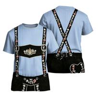 Men's Oktoberfest Vintage Texture Print Short Sleeve T Shirt Loose Fit Casual Summer Daily Wear Top with Printed Suspenders and Embroidered Design M žalia