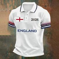 Men's Classic Polo Shirt with England Football Print Short Sleeve Button Collar Casual Fit Football Apparel for Fans XXXXXL
