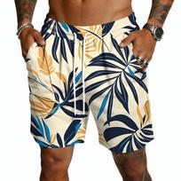 Men's Casual Drawstring Shorts Lightweight Quick-Dry Five-Point Length Beachwear Hawaiian Print Summer Activewear M chaki
