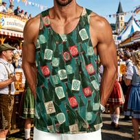 Men's Casual Outdoor Sleeveless Tank Top Crew Neck Beer Pretzel Pattern Lightweight Summer Sportswear XL juoda