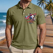 Men's Casual Short Sleeve Polo Shirt with Football Graphic Print and Collared Neck Suitable for Sports and Leisure Activities S