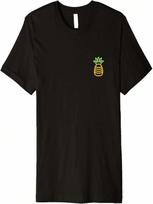 80s Retro Glowing Sign Design Aloha Pineapple Pocket Premium T-Shirt S įvairiaspalvis