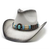 Summer Embroidered Breathable Straw Cowboy Couple Sun Hat for Beach M（56-58cm）