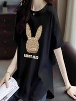 Summer New Arcuate Hem Loose Short Sleeve Wounisex's T-Shirt High End Atmosphere Cotton Crew Neck Top Cover Hip Upper Apparel S įvairiaspalvis