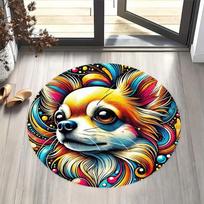 Colorful Psychedelic Dog Round Rug Flannel Pet Lover Living Room Bedroom Decor Vibrant Abstract Art Design Soft ComfortableFloor 60cm x 60cm