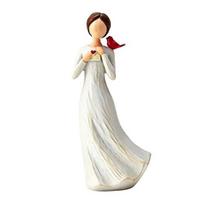 Hand Painted Girl Bird Figurine Resin Red Bird Standing on Girl's Shoulder Statue Sympathy Gifts for Loss of Loved One balta