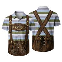 Men's Short Sleeve Button Up Shirt Oktoberfest Style Beer Festival Print Casual Loose Fit Party Shirt with Vintage Inspired Design XXXXXL mėlyna