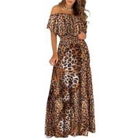 Moteriška suknelė Žavinga plona saulės suknelė Elegantiška suknelė Seksuali nuo pečių Leopardo drugelių spausdinimo ilga suknelė Maksimali suknelė Moteriški drabužiai 2XL leopardas