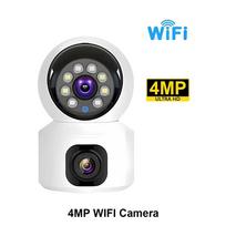 HD Mini Kamera Wifi/4g Belaidė Dviguba Objektyvas Dvigubas Ekranas 4MP IP Kameros Išmani Naktinis Matymas CCTV Apsaugos Stebėjimo Monitorius 【Wifi】Camera no card balta