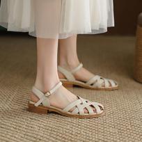Simple One Strap Baotou Sandals Women's Spring and Summer Vintage Roman Sandals 35