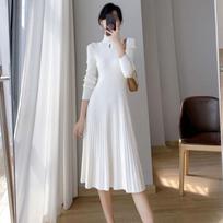 Moteriška megzta suknelė Elegantiška ilgomis rankovėmis Megztinis Slim fit Kasdieninė moteriška Korėjietiško stiliaus drabužiai Ruduo Žiema S abrikosas