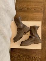 Cowhide version grape mother thick-soled retro leather pleated rear zipper stacked short boots women's thin boots British Martin boots 34