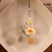 Cute Fluffy Cat Phone Charm with Pompom Tail 3D Kitten Keychain Bag Pendant Creative Cartoon for Girls Other balta
