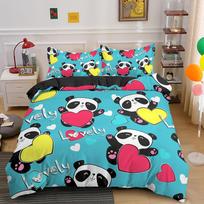 Cartoon Panda Comforter Cover Collection For Boys Girls Kids Teens Plush Microfiber Animal Theme Panda Bed Linen Collection Full Size Queen Dimension EU single(135x200cm)