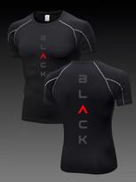 Men's Compression Shirt Quick Dry Black Gym T-Shirt  BLACK  Letter Print Workout Sportswear S