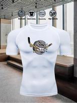 Men's Compression Shirt Quick Dry Black Gym T-Shirt Ice Hockey Monster Mascot Print Workout Sportswear S balta