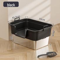 Large Stainless Steel Side-Opening Cat Litter Box - Splash-Proof & Durable Design Handle + Non-slip Pad + Shovel