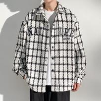 Men's Long-sleeved Shirt Autumn New Hong Kong Wind Jacket Casual Shirt Lapel Plaid Shirt Fashion Loose Coat M
