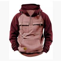 Men's Raglan Sleeve Half-chain Sweater Tooling Sports Multi-pocket Hooded Fashion Hooded S rožinė