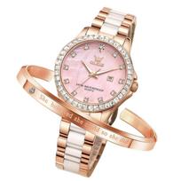 OLEVS Shell Date Suitable for Job Comes with Pink Women's Watch, Dial, Ceramic, Diamond, Display, Waterproof, Luminous, Stylish, Hunting, Bracelet,