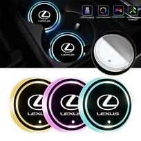 2pcs Car Water Cup Coaster LED Colorful Light Luminous Pad For Lexus IS250 IS300 RX350 LS500 LX600 NX260 CT200 ES RX NX LS UX LM
